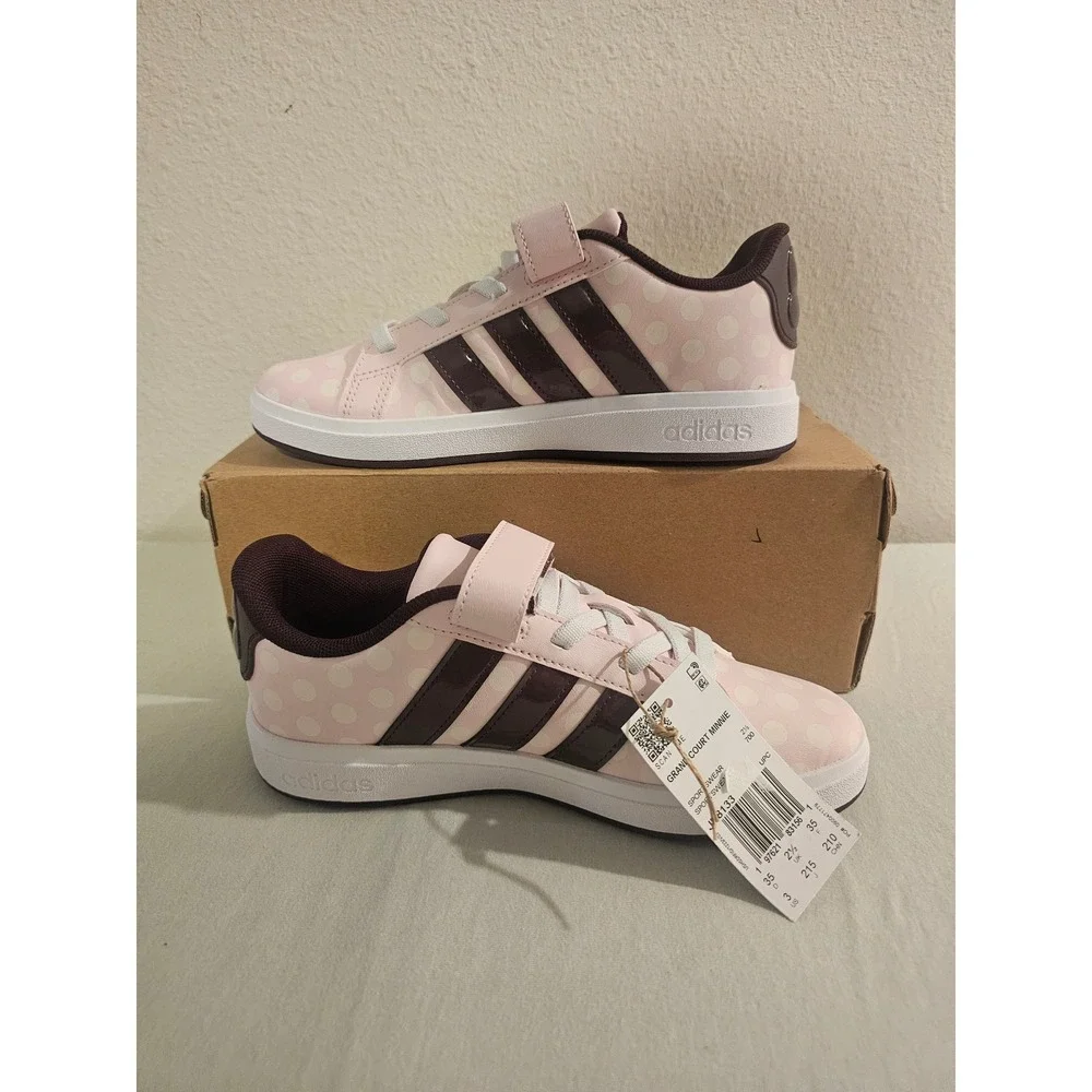 Adidas Size 3 Grand Court Minnie Mouse Pink Polka Dot Sneakers
